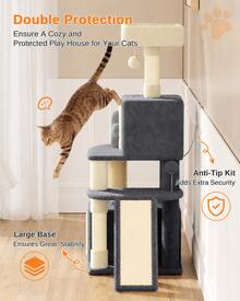 DOGAT Large 131cm Cat Tree Tower Multi Level With Scratching Posts Condos Ladder Hammock Perch Hanging Ball Indoor Activity Centre For Cats Climbing Resting Playing Dark Grey - Dark Grey - View 5