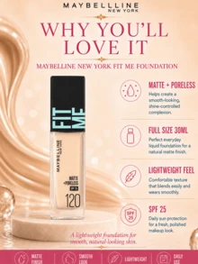 Maybelline 美寶琳 Soft Matte 防曬粉底液 #120，5/30ml，長效滋養，3合1，輕盈無感，霧面完美妝效，適合油性肌膚 - 柔霧版120 - 查看 8
