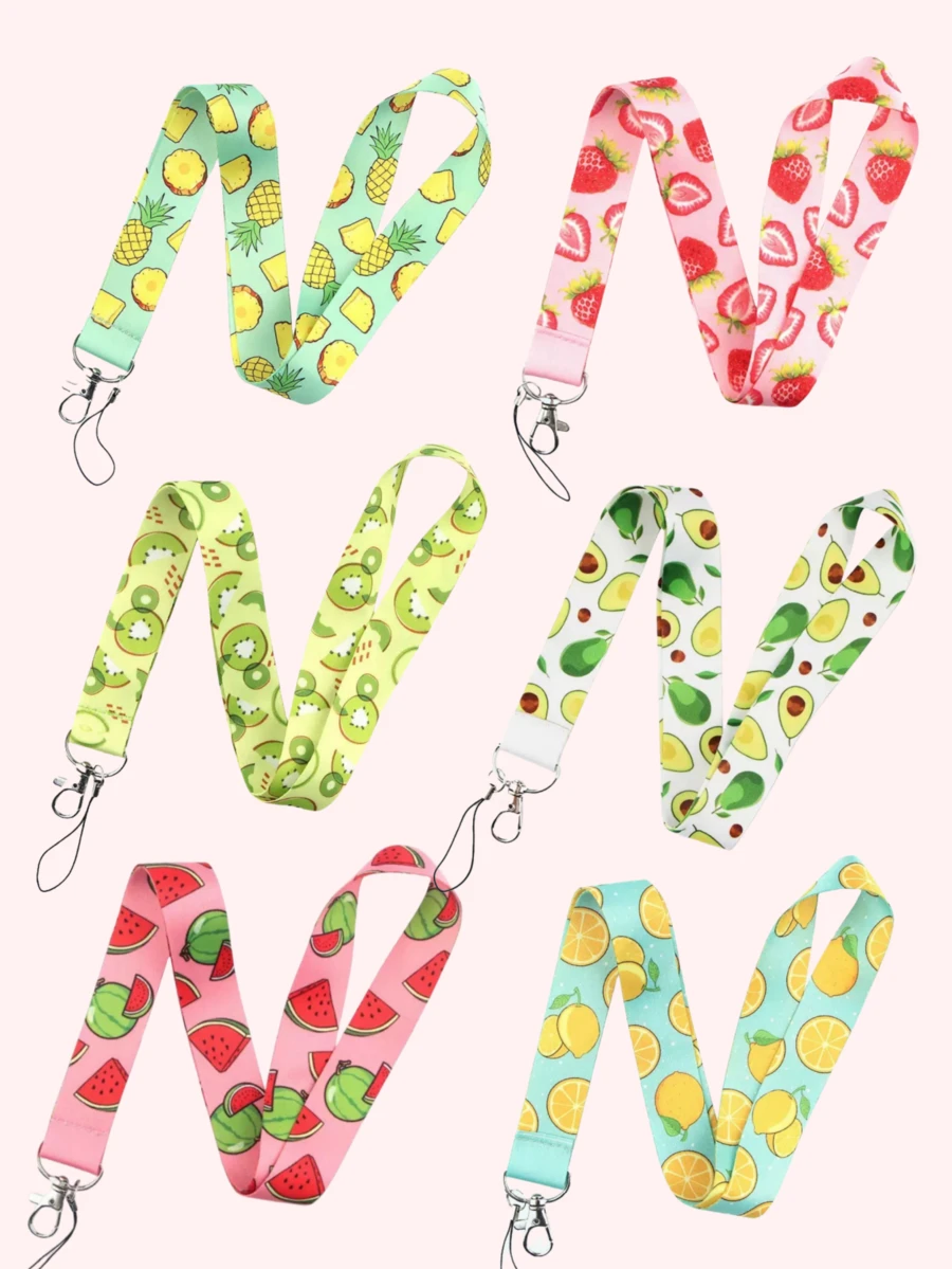 1pc Summer Hawaiian Fruit Lanyard - Strawberry, Pineapple, Avocado, Lemon, Kiwi, Watermelon Pattern, All Season Use, Work ID Badge Holder, Back To School Essential, Teacher & Student Gift - Multicolor - View 1