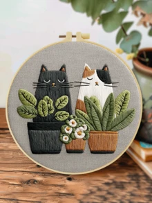 Adult Beginner Embroidery Kit 15x15cm/5.9in Or 20x20cm/7.9in, Patterns: Cat, Plants, Dandelion And Bookshelf, Includes Fabric, Guide, Embroidery Hoop, Needles And Threads, Suitable For Thanksgiving/Christmas Gift, Home, Garden Or Office Decor - A - View 18