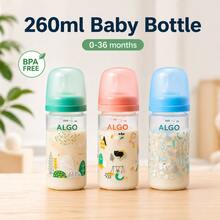 1個 260ml 卡通印花嬰兒奶瓶，圓孔 PP 寬口，防嗆奶嬰兒奶瓶，可愛卡通嬰兒奶瓶，適合日常使用 - 彩色 - 查看 2