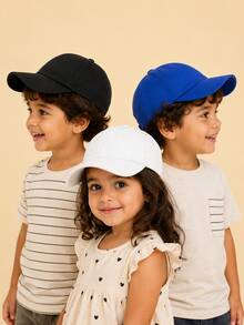 3 piezas Gorra de béisbol clásica y simple de protección solar de un solo color para bebés/niños - Multicolor - Ver 2