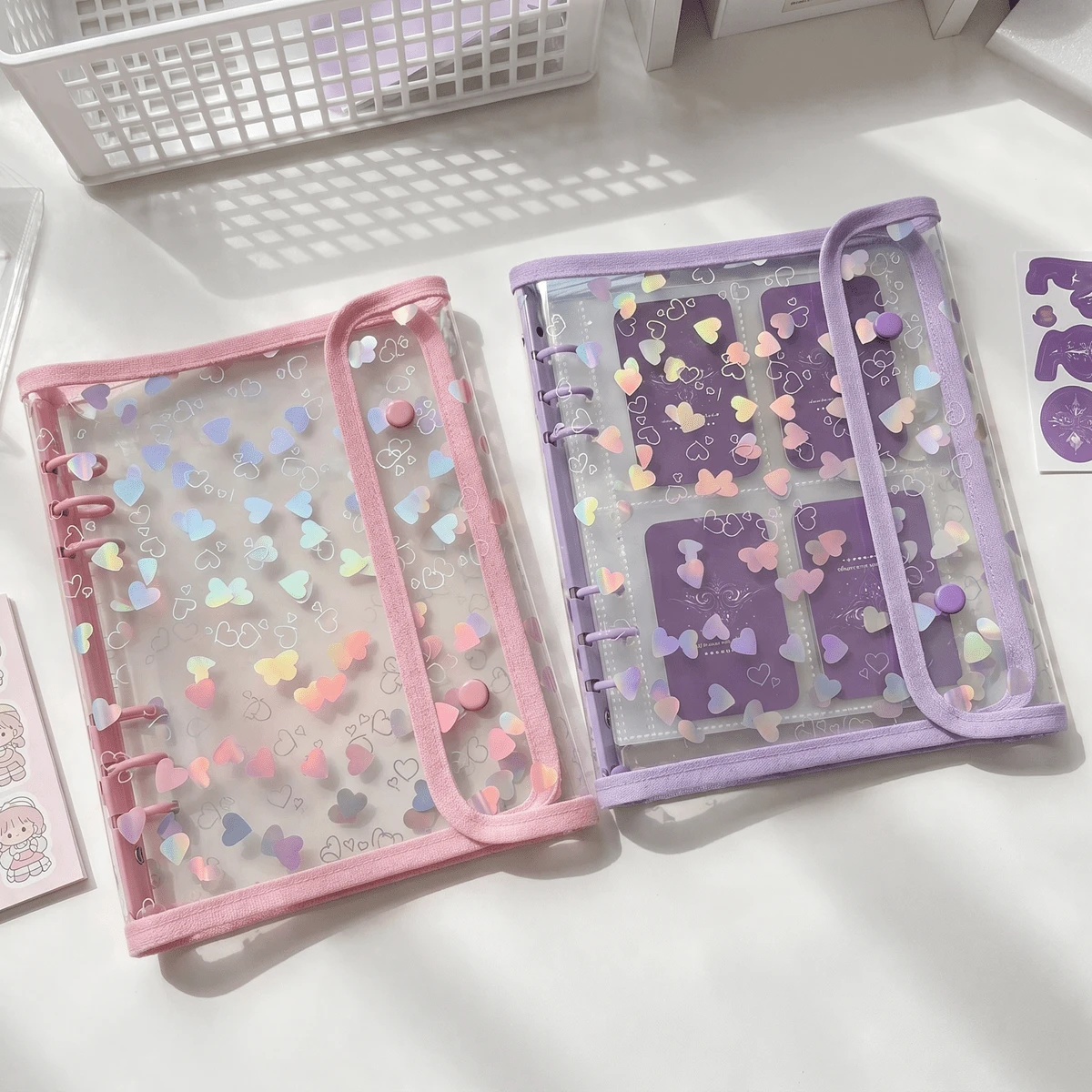 A5 Size Colorful Heart-Shaped Loose-Leaf Binder, Notebook Set, Colorful Cover Double-Snap Design, A5 Size Sticker Book, Expandable Document Bag, Hot Melt Bead Storage Book, Perler Bead Storage Book, Loose-Leaf Sticker Book, A5 Replaceable Inner Pages. Can Be Used As Photo Album, Sticker Book, Savings Book, Nail Art Book, Card Book, Planner, Notebook, Perler Bead Storage Box, Card Storage Box, Transparent Folder, K-POP Idol Storage Box, Document Storage Box, Transparent Sticker Loose-Leaf Binder, Fan Activity Storage Book, Office Supplies And School Supplies. Essential For Back To School Season.