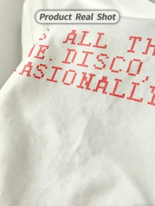 Women's Summer Casual Soft Round Neck Short Sleeve T-Shirt,The Pixel Disco Text Print Graphic Suitable For Spring And Summer Outfits. - Blanco - Ver 3