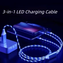 3-In-1 LED Charging Cable (1pc): Type-C, Lightning, Micro USB Interfaces - Multifunctional Charger Suitable For Smartphones, Earphones, E-Readers, Game Consoles, Power Banks And More. Great For Car, Travel And Office Use. - Multicolor - View 4