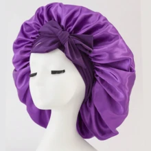 ZTZI Bowknot Satin Hair Bonnet For Sleeping, Adjustable Turban Headwrap, Soft Silk Hair Care Cap For Women With Curly Hair, Solid Color Casual Polyester Bonnet For Daily Wear, All Seasons - DM Bow Round Hat - View 20