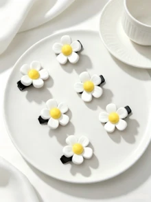 6pcs/Set Fresh Daisy Flower Hair Clips, Girly Side Claw Clips, Versatile Bangs Clips - Multicolor - View 1
