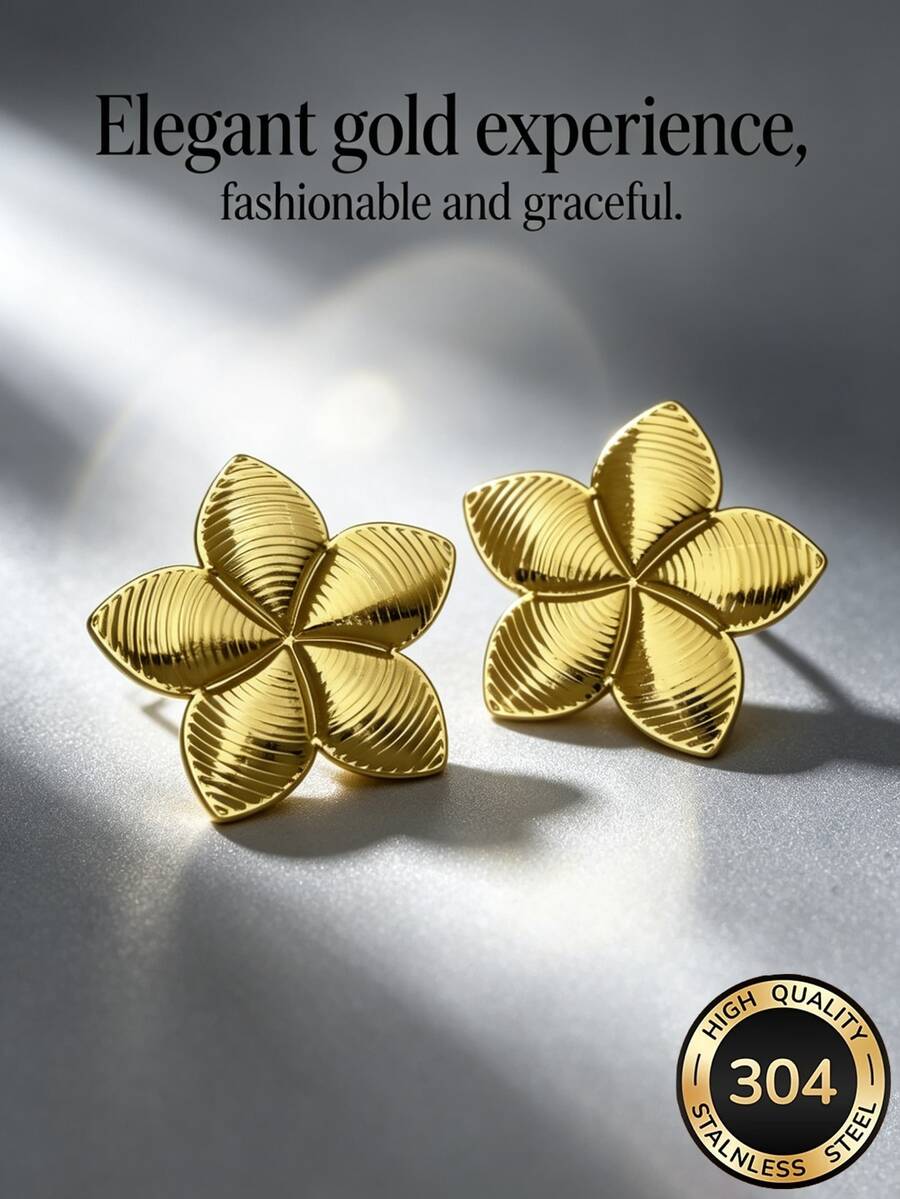 Elegant Gold-Plated Earrings - Stainless Steel Hypoallergenic Studs, Nickel-Free Matte Design, Bold Women's Gold-Plated Studs, Lightweight Elegant Floral Studs, Vintage Jewelry Ball Gift, Fashion Unique Pendant Studs, Women's Gold-Plated Earrings, Exquisite Hypoallergenic Studs, Perfect Fashion Jewelry And Party Gift - Multicolor - View 1