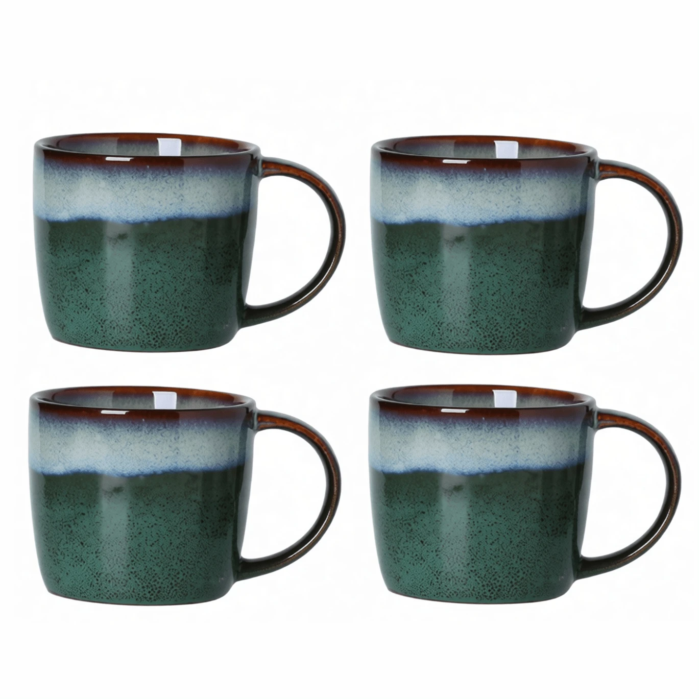 4PCS Large Ceramic Coffee Mugs, Handmade Pottery Mug, Tea Cups With Handle For Office And Home, 330ml (Ink Green) - Dark Green - View 1
