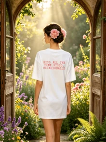 Women's Summer Casual Soft Round Neck Short Sleeve T-Shirt,The Pixel Disco Text Print Graphic Suitable For Spring And Summer Outfits. - Blanco - Ver 2