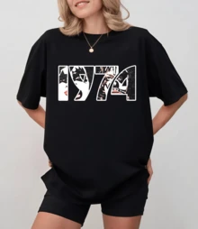 Black T-Shirt With "1974" And Iconic KISS Members' Makeup In The Numbers, Unisex Relaxed Fit - Black - View 8
