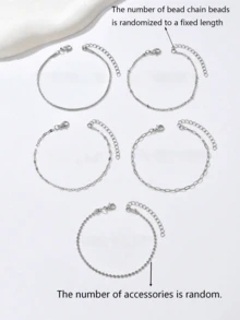 5pcs Set Elegant Adjustable Silver Bracelets For Women, Minimalist Jewelry (Bead Quantity On Chain Is Random, But Length Is Fixed) - Silver 5-piece Set - View 5