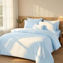 Deluxe Cooling Sheet Set, Soft And Comfortable, Breathable And Wrinkle-Resistant, Gentle And Close To The Skin, Suitable For Bedroom, Guest Room, Hotel Bedding (1 Flat Sheet + 1 Fitted Sheet + 2 Pillowcases (91cm*193cm: One Pillowcase, No Pillowcase Included) - 淺藍色 - 查看 2