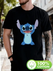 (Disney T Shirts)Disney Lilo & Stitch Stitch Happy Raised Hands Graphic T-Shirt, Men's 100% Cotton Crew Neck Short Sleeve Tee, Casual Loose Fit, Cute Full Body Cartoon Front Print T-Shirt For Men, Mens Clothes, Men, Ropa De Hombre, Summer Clothes, Men Shirts, Graphic Tees, Disney Outfits Men, Graphic Tees, Camisetas Para Hombre, Camisas Para Hombre, Summer Outfits For Men, Father's Day Gift, Perfect Gift For Family And Friends, Which Are Necessary For Birthday Parties, Disney Shirts, Mens Clothes, Summer Clothes, Officially Licensed Disney T-Shirts, Disney Men's And Women's Spring/Summer Fashion Casual Short-Sleeve T-Shirts - Black - View 1