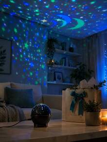 1 pieza Lámpara de proyección de estrellas y luna, luz de decoración de escritorio alimentada por USB, adecuada para dormitorio, sala de juegos, fiesta, escenas festivas - Multicolor - Ver 9