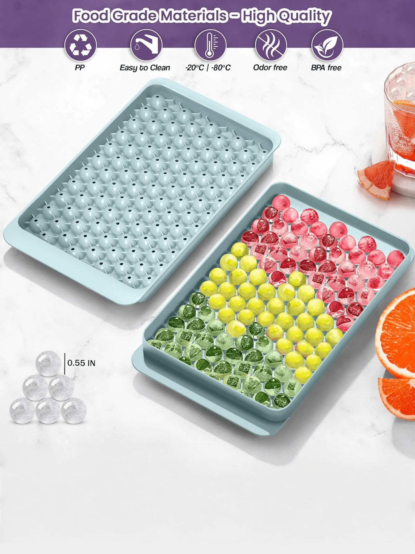 Molde de 104 cavidades para hacer cubitos de hielo, molde para hacer bolas de hielo mini, fácil de desmoldar, herramienta esencial para hacer bebidas con hielo, cócteles de whisky, accesorio de cocina para el hogar - Multicolor - Ver 1