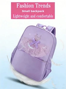 2件組：1個亮片裝飾學院風後背包 + 1個鉛筆盒組，清新可愛，女童後背包，也適合作為舞蹈包；輕巧百搭，多功能，簡約純色設計帶有度假氛圍，開學季理想之選 - 多色 - 查看 6