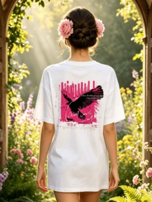Women's Summer Casual Soft Round Neck Short Sleeve T-Shirt,The Print Graphic Suitable For Spring And Summer Outfits. - 白色 - 查看 4
