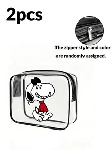 2 túi đựng đồ du lịch Snoopy dung tích lớn chất liệu PVC cao cấp, hộp đựng mỹ phẩm di động đạt chuẩn TSA, nhẹ, bền, thời trang, dùng cho gia đình và ngoài trời - màu đen - Xem 8