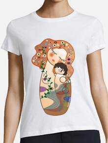 Mother And Child  A World Of Floral Beauty And Vibrant Nature, Representing The Strength Of Family Bonds And The Blossoming Of Love In This Uniquely Printed Women's T-Shirt-The Perfect Gift For Modern Moms. - 白色 - 查看 1