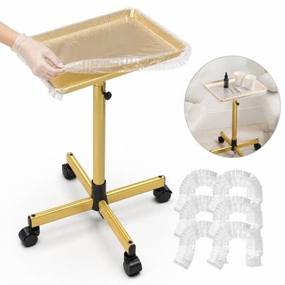 Utility Cart With Wheels Adjustable Height 30 To 42 Inches ,Salon Tray Cart With 10 Sheets Of Tray Film, For Tattoo Tray, Salon Tool/Color Tray, Beauty Spa Tray, Dentist Tray Christmas Gift