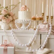 Faux Pearl Floral Garland Wedding Backdrop Decor, Pearl String Hanging Decoration Suitable For Engagement Party, Bridal Shower, Bachelor Party, Baby Shower, Tabletop Styling And DIY Party Decoration - View 3