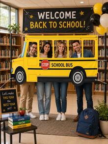 1 buah - Perlengkapan Foto Booth Bus Sekolah untuk Kembali ke Sekolah, Spanduk Latar Belakang Siluet Bus Sekolah Kuning, Dekorasi Pesta Kembali ke Sekolah, Latar Belakang Booth Foto Besar, Cocok untuk Ruang Kelas, Rumah, Perlengkapan Pesta Siswa dan Guru - Beraneka warna - View 5