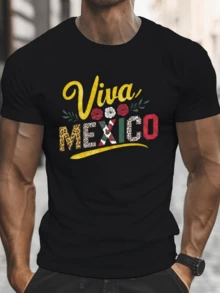 A Vibrant Message Celebrating Mexican Pride With Energetic Lettering, Red And Green Flowers Symbolizing Passion And Hope, And Patterns Inspired By The Power Of Nature, Creating A Piece That Conveys Identity And Joy. A Comfortable And Modern Men's T-Shirt For Everyday Wear And Special Occasions. - 黑色 - 查看 6