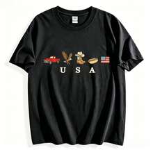 USA Icons T Shirt,American Flag T-Shirt,4th Of July Graphic Tee,Country Clothing,Western Outfits,Independence Day 250th America Anniversary Tee 2 - 黑色1 - 查看 1