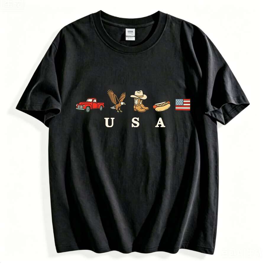 USA Icons T Shirt,American Flag T-Shirt,4th Of July Graphic Tee,Country Clothing,Western Outfits,Independence Day 250th America Anniversary Tee 2 - 黑色1 - 查看 1