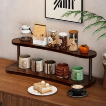 2-Tier Wooden Countertop Storage Rack - Non-Slip Space-Saving Shelf, Suitable For Small Spaces, Multi-Functional Organizer For Cosmetics, Spices, Bottles, Jars And Baskets, Bathroom Storage Rack, Kitchen Countertop Organizer, Desktop Cup Holder, Decorative Shelf - Coffee Brown - View 4