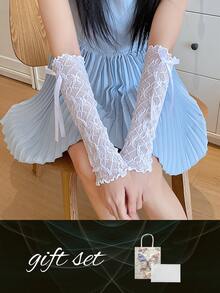 OBOVAY 甜美蕾絲女款無指袖套，透氣防曬 UV 防護袖套，抗 UV 護臂，適合 JK Lolita Cosplay、海灘防曬，輕盈清爽，情人節與開學季百搭禮品配件 - 彩色 - 查看 10