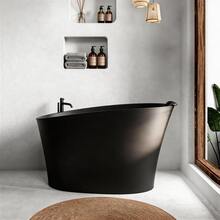 Luxury 51" Solid Surface Freestanding Soaking Bathtub, Modern Oval Matte Black Spa Tub With Integrated Ergonomic Seat, Headrest, Overflow & Drain Assembly - Black + Solid Surface - View 12