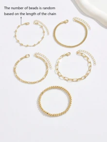 5 piezas de pulseras apilables ajustables chapadas en oro elegantes, joyas minimalistas y lindas para mujeres - Paquete de 5 dorados. - Ver 3