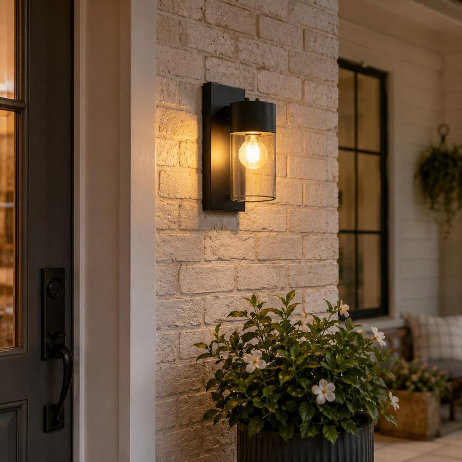 1pc Modern Minimalist Outdoor Waterproof Wall Lamp, E27 Socket, Rust & Oxidation Resistant Black Wall Light For Yard, Corridor, Balcony, Entrance (Bulb Not Included) - Black - View 1