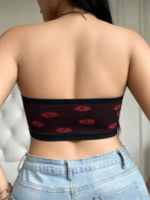 4pcs/Set Plus Size Fashionable Backless Strapless Bra For Women, Sexy Front Closure Lip Print Bandeau Bra - Multicolor - View 4