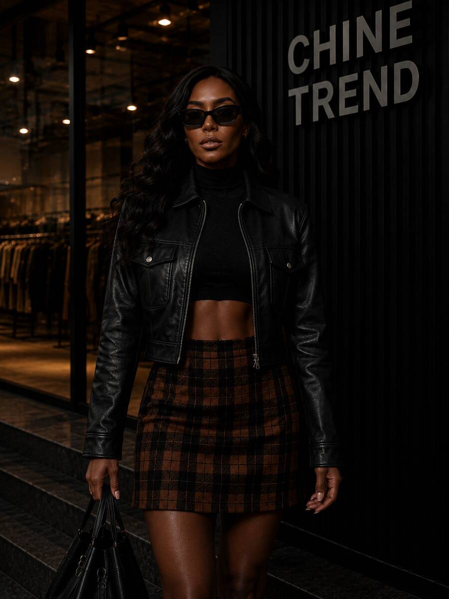 Elegance Checkered Skirt CHINE WITHOUT BELT - Marrón Mocha - Ver 1