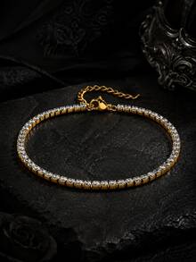 1 pieza Tobillera de acero inoxidable con cadena de circonita de moda, color dorado/plateado, longitud ajustable, accesorio de joyería, para playa de verano - 250 - Ver 2