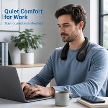 Portable Neck Fan With 44 Air Outlets, Rechargeable Hands-Free Wearable Fan With Dual Turbo Motors, 3 Speeds Quiet Bladeless-Style Cooling Fan For Office Travel Commuting Outdoor - màu đen - Xem 6