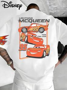 Disney Lightning McQueen No. 95 Race Car Short Sleeve T-Shirt With Front And Back Print, Retro Cars Cartoon Motif, Classic Checkered Flag And Flame Sleeve Details, Speed Racing End Design, White Loose-Fit Crew Neck T-Shirt Made From Soft, Breathable 100% Cotton Fabric. Suitable For Disney Fans, Racing Enthusiasts, And Students, Perfect For Everyday Wear, School, Outdoor Activities, And Themed Parties. This T-Shirt Series Utilizes Iconic Disney Cars Elements, The Famous Number 95, And Retro Racing Lines, Combining American Street Style With Cartoon Design And Is Popular With Teens And Families. - trắng - Xem 2