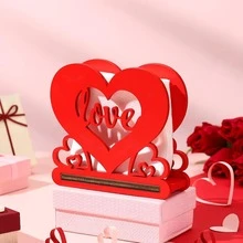 1pc Red Romantic Heart-Shaped Wooden Napkin Holder, Designed For Tabletop Storage, Suitable For Home And Cafe Decor, Ideal For Wedding, Birthday Celebration, Baby Shower Table Decor And Anniversary Napkin Storage - Multicolor - View 4