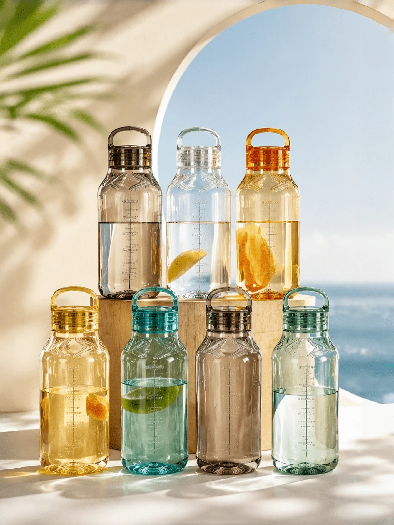 1pc Minimalist Japanese Style Transparent Polycarbonate Water Bottle With Rotary Cap, Leak-Proof, Heat-Resistant, Suitable For School, Home, Office And Outdoor Activities. Easy To Carry, Daily Use, Back To School - Multicolor - View 1
