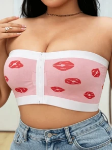 4pcs/Set Plus Size Fashionable Backless Strapless Bra For Women, Sexy Front Closure Lip Print Bandeau Bra - Multicolor - View 2