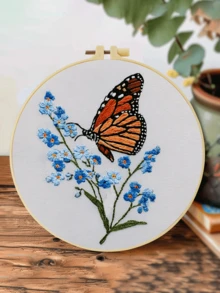 New Embroidery Kit, Beginner Embroidery Set, 15x15cm/5.9x5.9 Inch, 20x20cm/7.9x7.9 Inch, Butterfly And Floral Embroidery Patterns, Handmade DIY Embroidery Kit, Embroidery Stitch Practice, Includes Embroidery Cloth, Step-By-Step Instructions, Embroidery Hoop And Threads, Suitable For Embroidery Lovers, Great For Thanksgiving, Christmas, Gifts, Ideal Home, Garden, Office Decor Crafts - 20X20cm - View 4