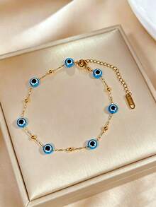VceTd 1 pieza Pulsera colgante minimalista de acero inoxidable con diseño de flor de cuatro hojas y cuentas asimétricas, adecuada para el uso diario, viajes u ocasiones festivas de las mujeres, también es un gran regalo para seres queridos o amigos - Amarillo Oro - Ver 1