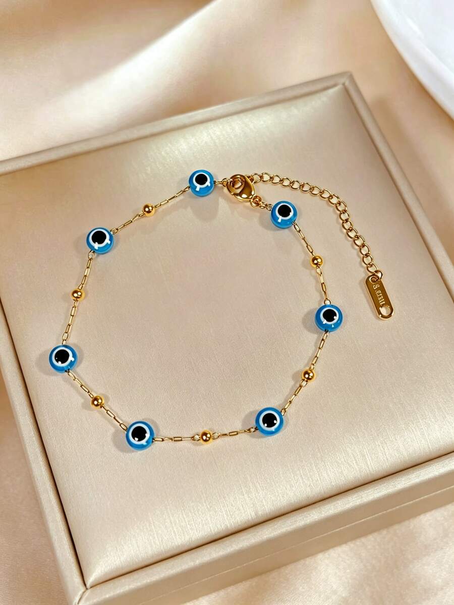 VceTd 1 pieza Pulsera colgante minimalista de acero inoxidable con diseño de flor de cuatro hojas y cuentas asimétricas, adecuada para el uso diario, viajes u ocasiones festivas de las mujeres, también es un gran regalo para seres queridos o amigos - Amarillo Oro - Ver 1