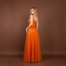 Gabi Dress With Sparkling Tulle And Crossed Side Detail - Orange - View 3