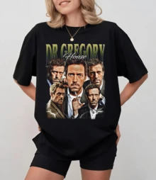 Black T-Shirt With Dr. Gregory House 90s Style Print, Unisex Relaxed Fit - Black - View 1