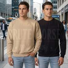 Men's Basic Casual Style Plain Unisex Crew Neck Sweatshirt Set - 黑色 - 查看 2