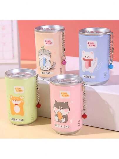 30 Peças Mini Lenços Umedecidos em Lata, Lenços de Limpeza Portáteis, Formato de Lata de Refrigerante e Lata, Padrão de Gato & Cachorro Cartoon com Pingente de Sino, Fácil de Carregar, Adequado para Viagem, Escola e Uso em Escritório (Não para Pele Humana!)